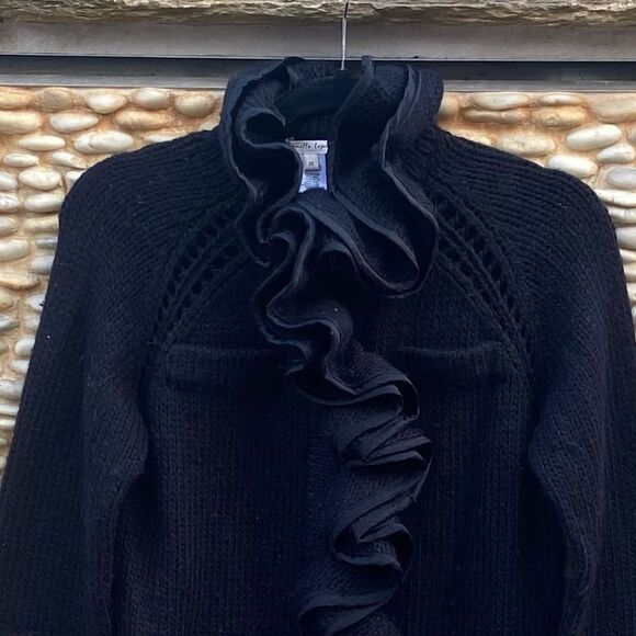 NANETTE LEPORE Black Ruffle Wool/Silk Long Cardigan/Sweater SZ XS VGUC! Winter - Picture 3 of 7